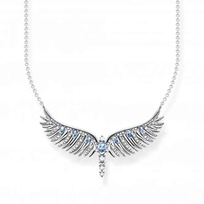 Sterling Silver Blue Stones Phoenix Wing Necklace KE2167-644-1-L45V