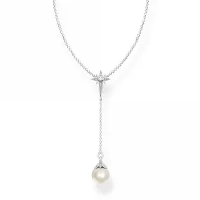 Sterling Silver Freshwater Pearl Zirconia Star Necklace KE1986-167-14-L45V