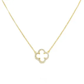 Sterling Silver Gold Plated Mother of Pearl CZ Clover Necklace
