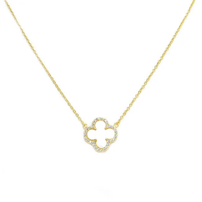Sterling Silver Gold Plated Mother of Pearl CZ Clover Necklace