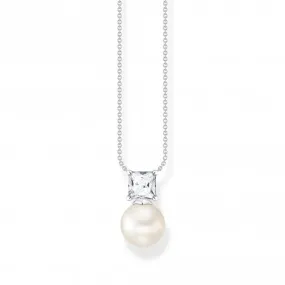 Sterling Silver Pearl Zirconia White Necklace KE2163-167-14-L45V
