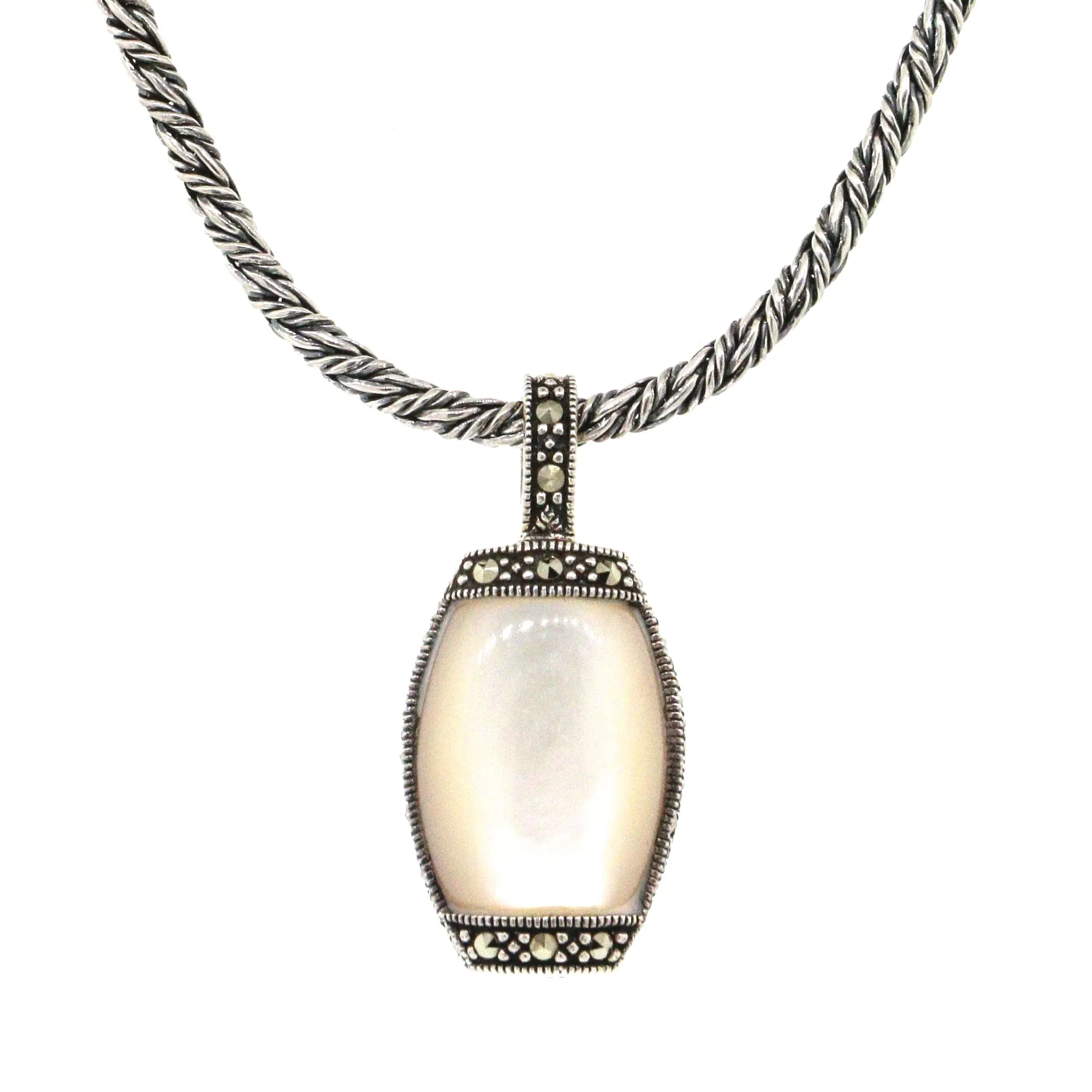 Sterling Silver with Mother of Pearl Drop Pendant Necklace