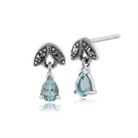 Sterlingsilber 0.23ct Aquamarin & Markasit März Ohrringe im Jugendstil
