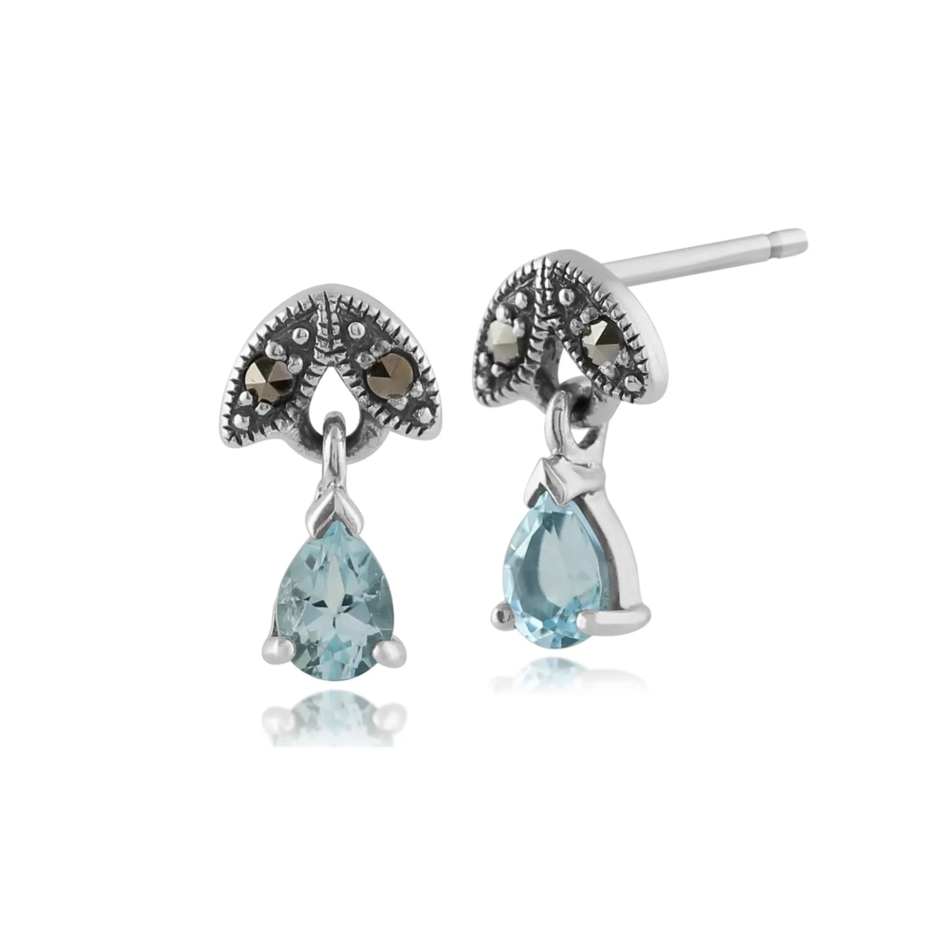 Sterlingsilber 0.23ct Aquamarin & Markasit März Ohrringe im Jugendstil
