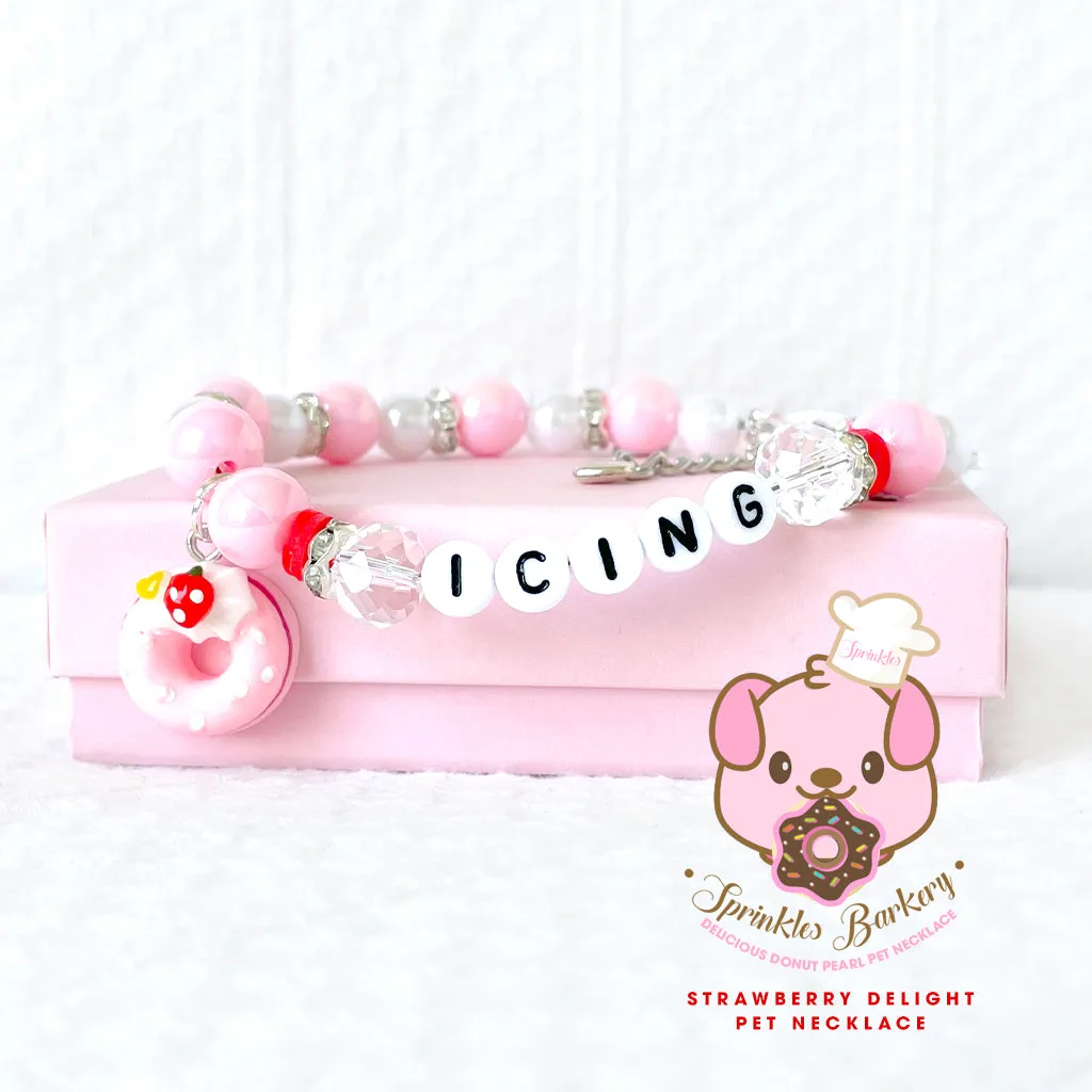Strawberry Delight Donut Pearl Dog Necklace Luxury Pet Jewelry
