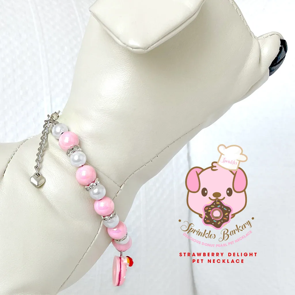 Strawberry Delight Donut Pearl Dog Necklace Luxury Pet Jewelry