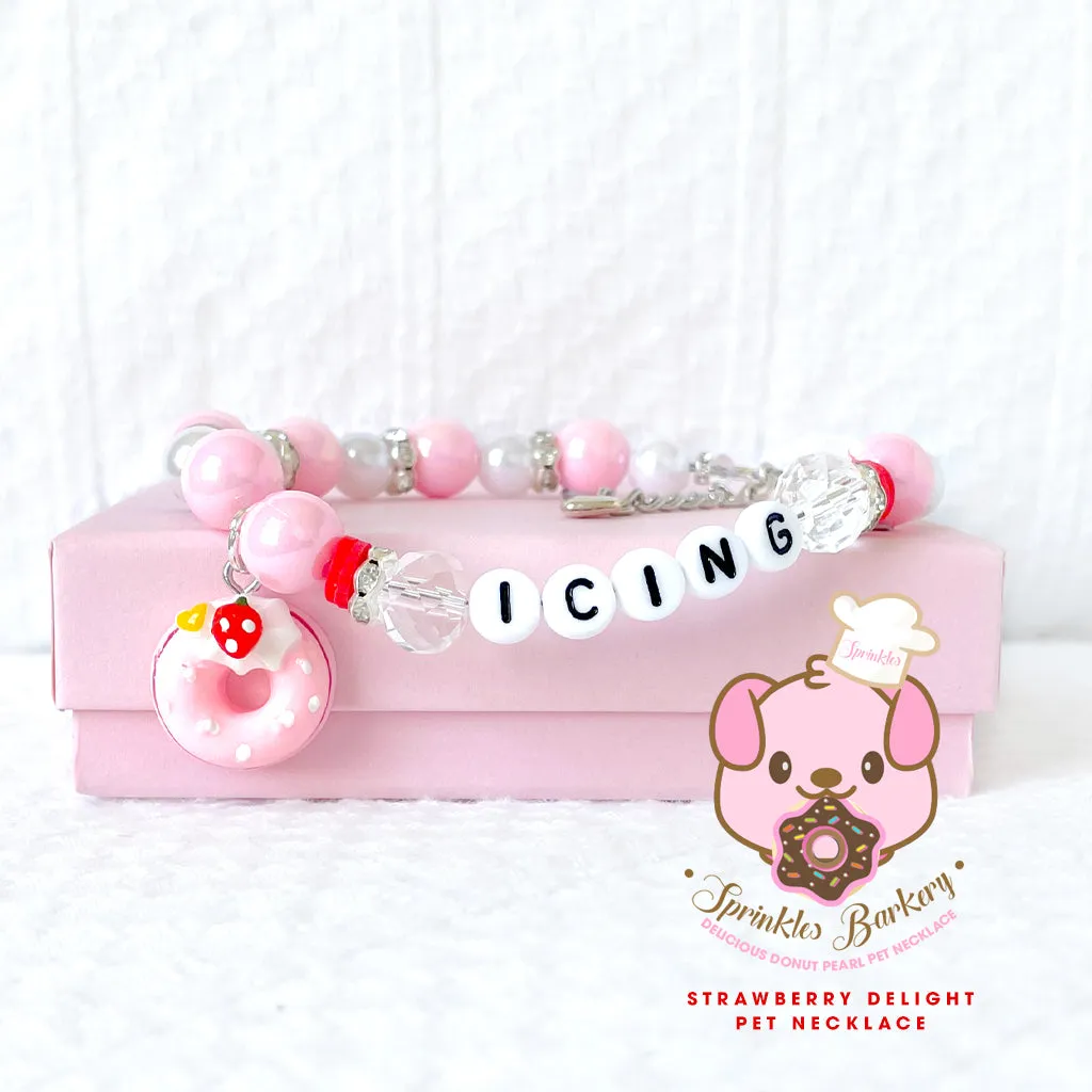 Strawberry Delight Donut Pearl Dog Necklace Luxury Pet Jewelry