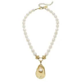 Susan Shaw Pearl Oyster Necklace with Gold Oyster and Freshwater Pearl