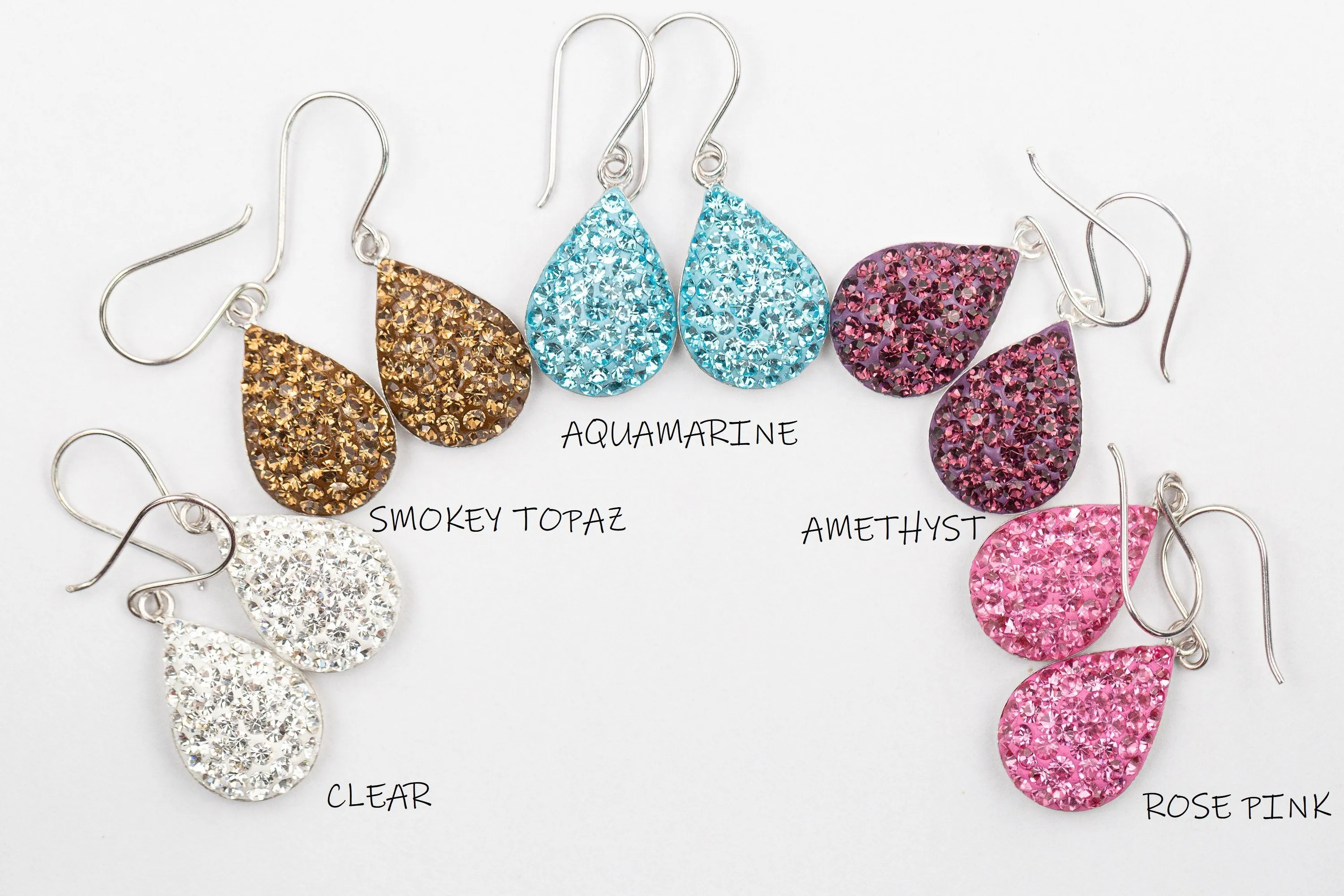 Swarovski Crystal Round Teardrop Silver Earrings