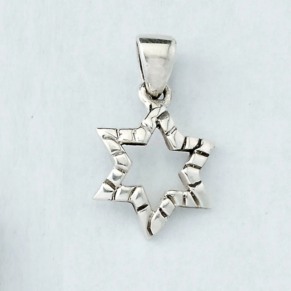 Texture Star Pendant, Sterling Silver 0.7", Polybag