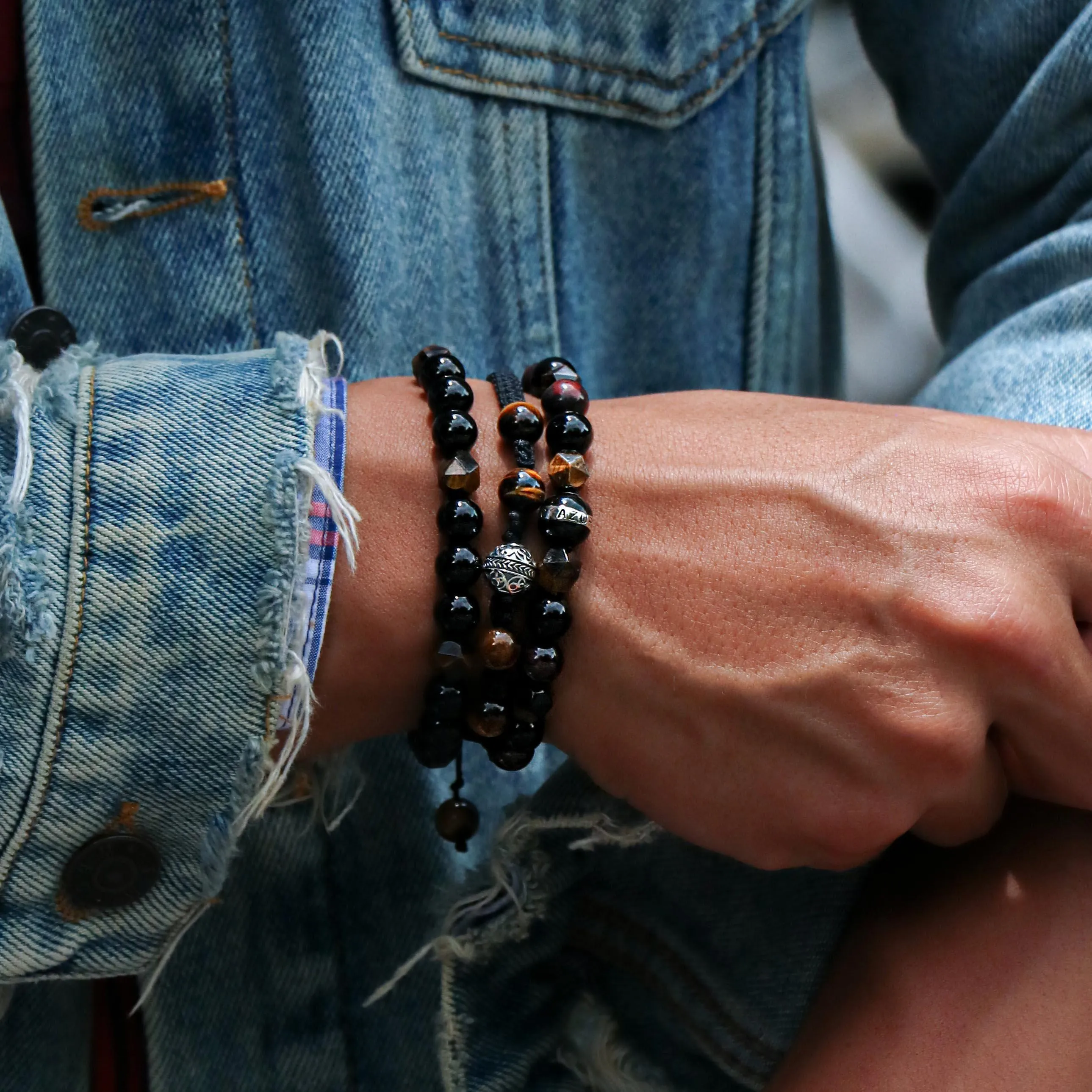 The Gatsby | Tiger Eye Obsidian Garnet Stone Men String Bracelet