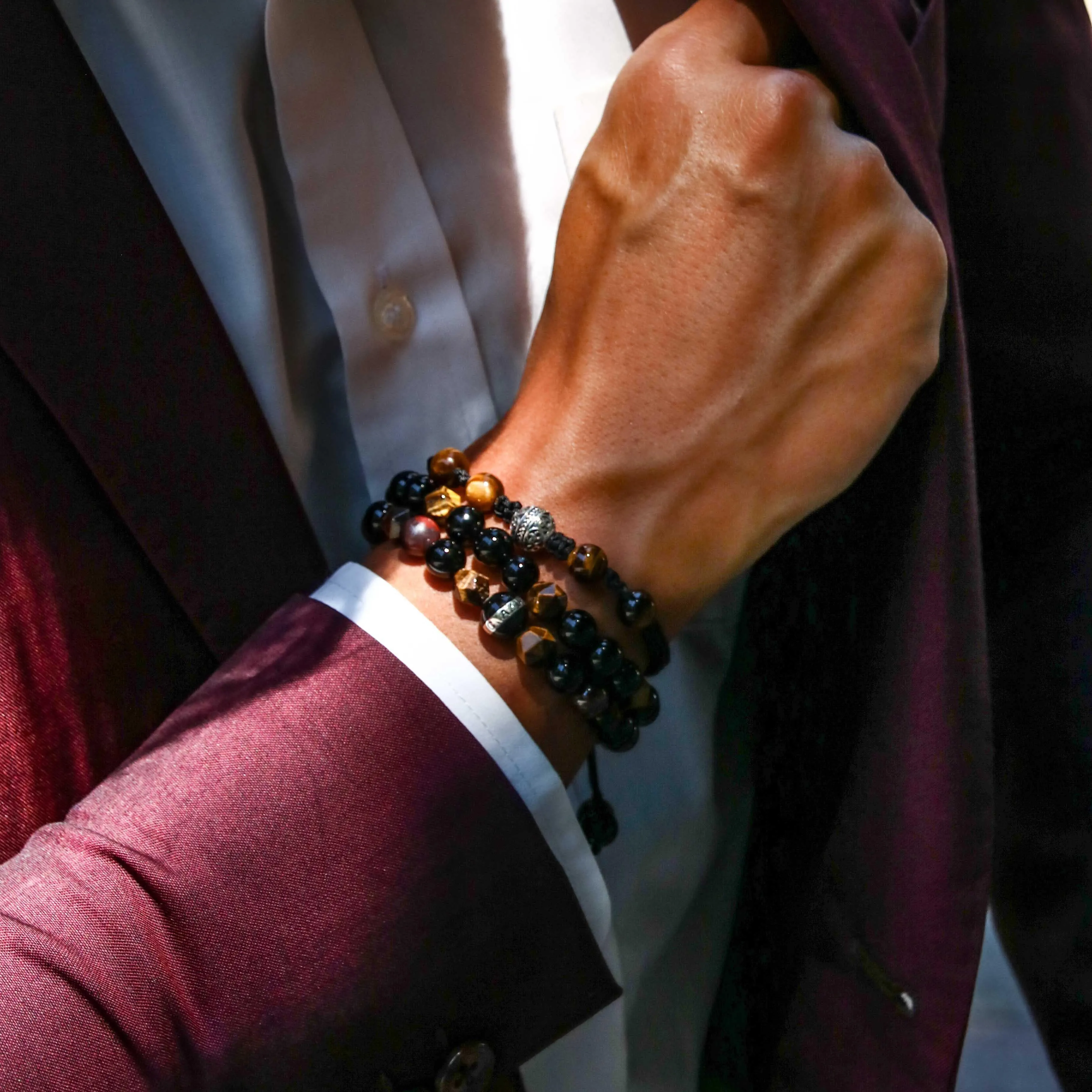 The Gatsby | Tiger Eye Obsidian Garnet Stone Men String Bracelet