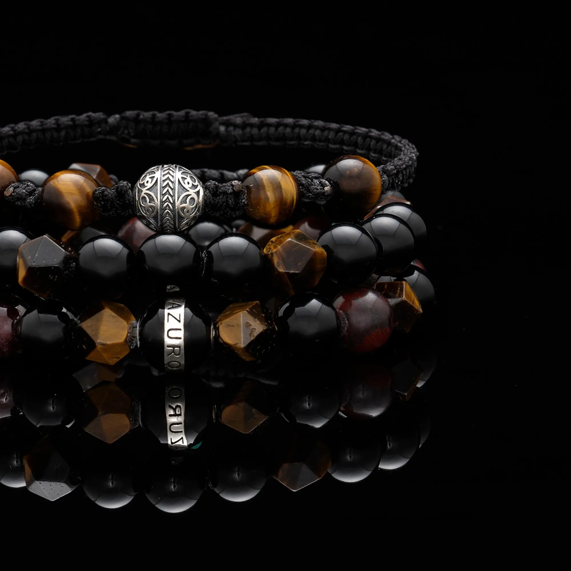 The Gatsby | Tiger Eye Obsidian Garnet Stone Men String Bracelet