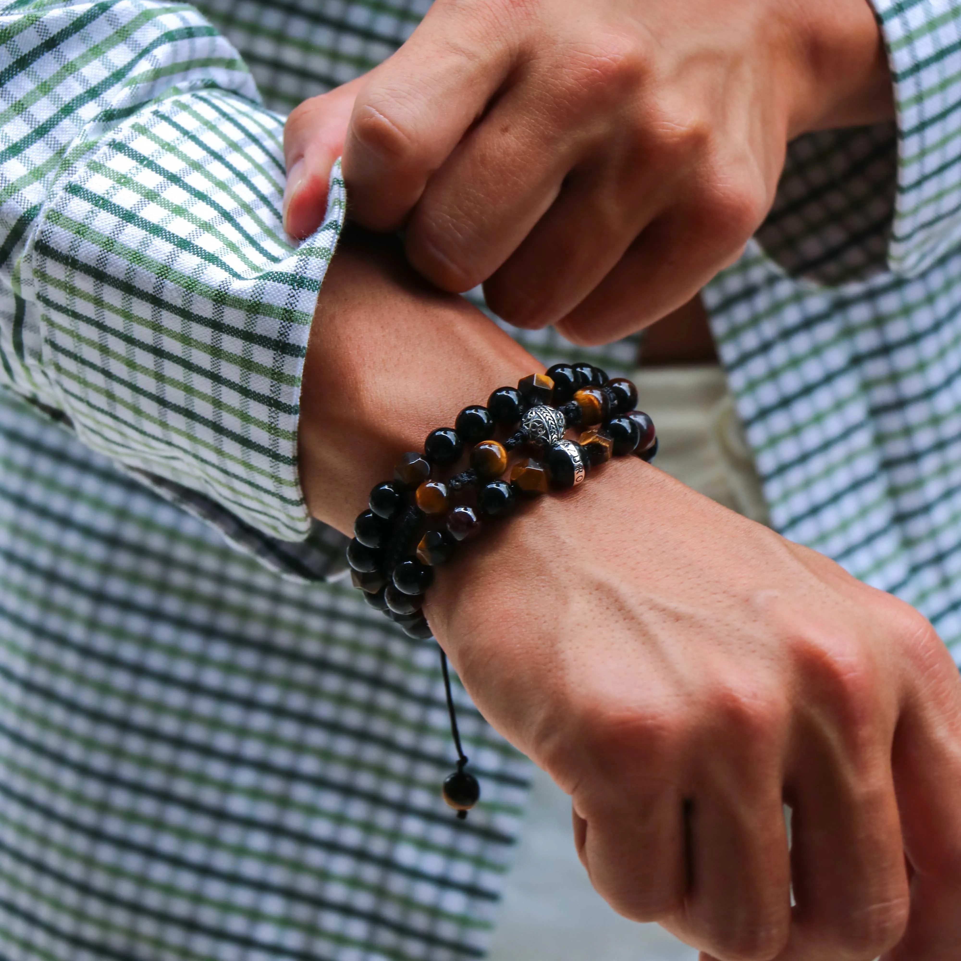The Gatsby | Tiger Eye Obsidian Garnet Stone Men String Bracelet