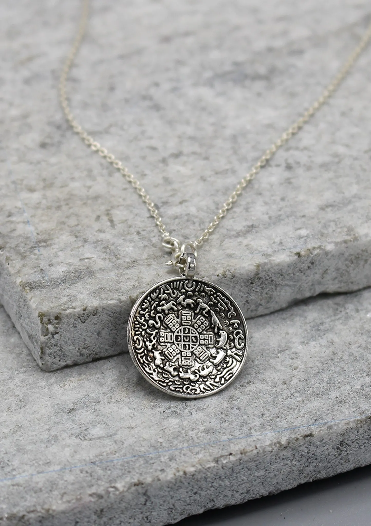 Tibetan Mandala and Om Carving Pendant