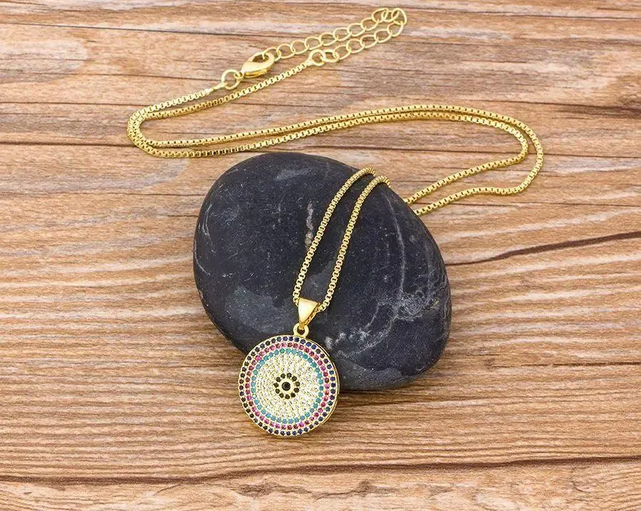 Turkish Round Evil Eye Pendant Necklace