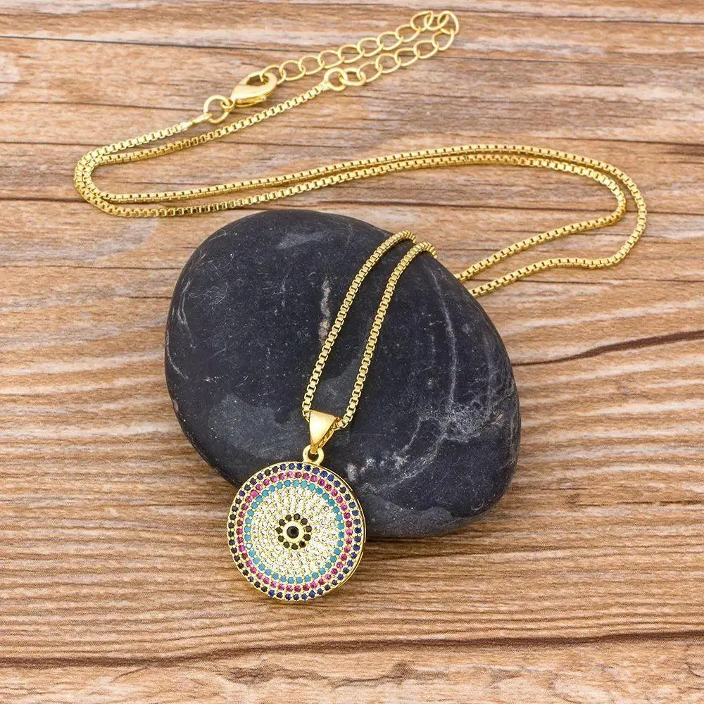 Turkish Round Evil Eye Pendant Necklace