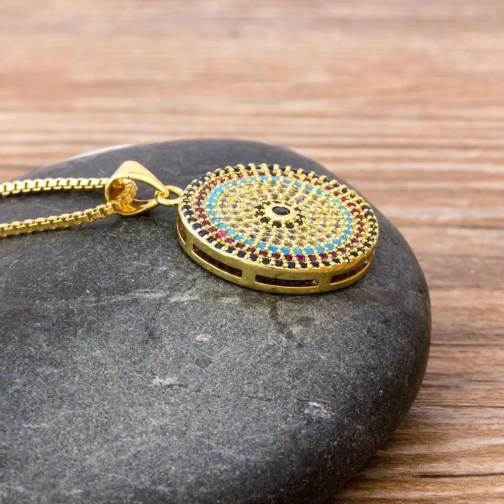 Turkish Round Evil Eye Pendant Necklace