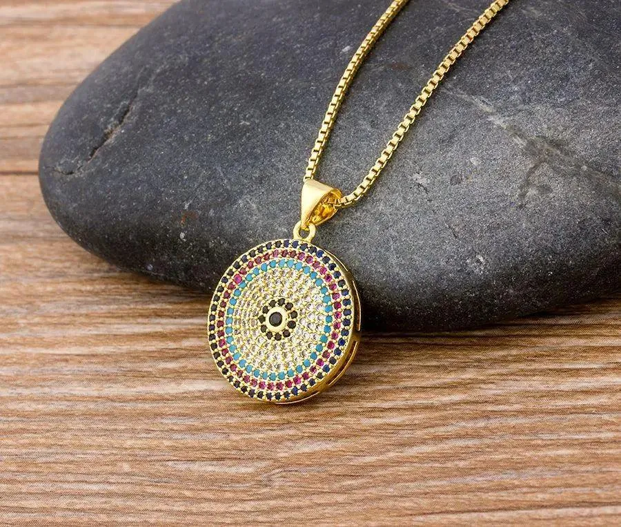 Turkish Round Evil Eye Pendant Necklace