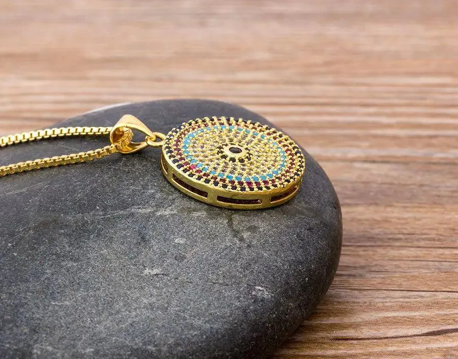Turkish Round Evil Eye Pendant Necklace