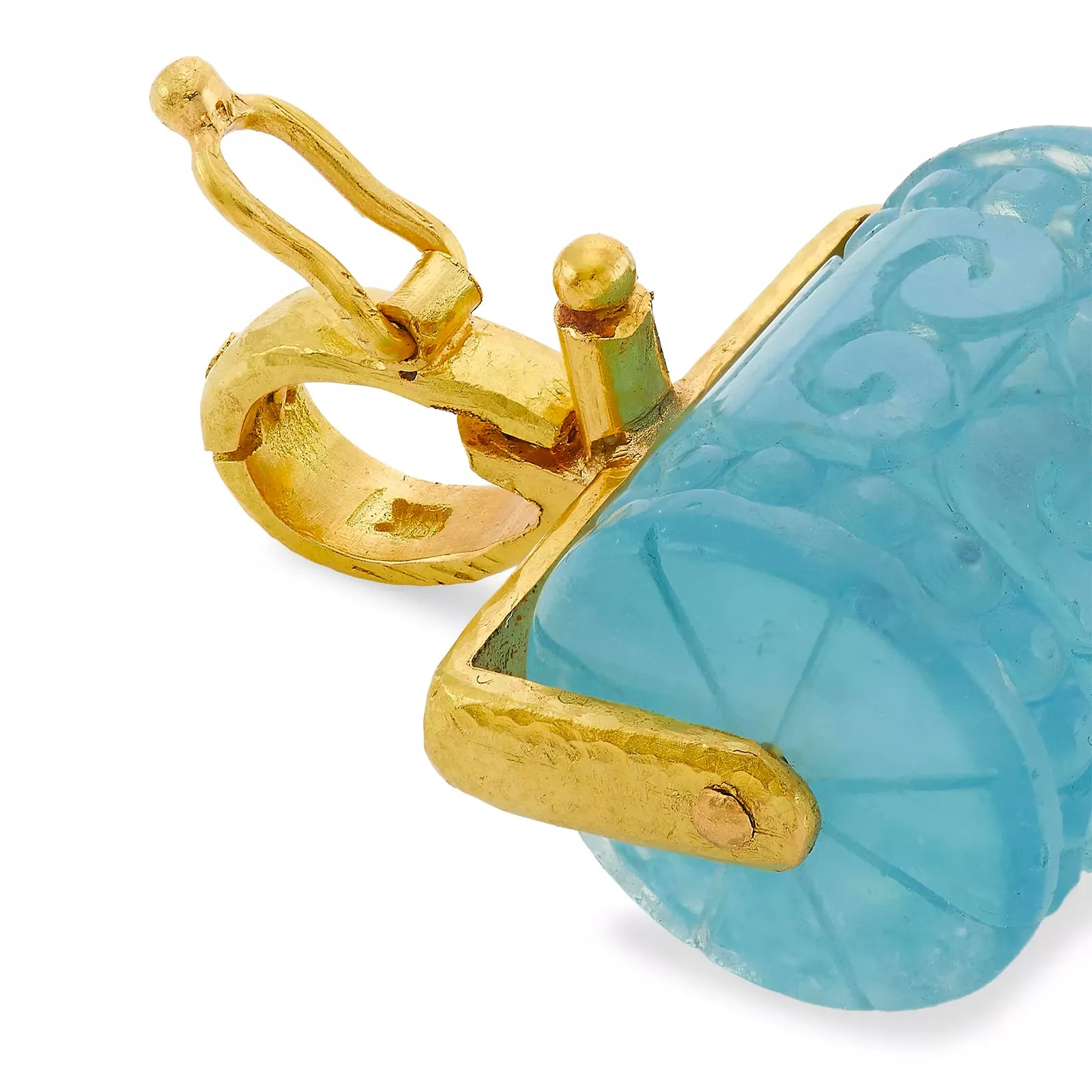 Turning Carved Aqua Barrel Pendant with Thin 3-Sided Frame