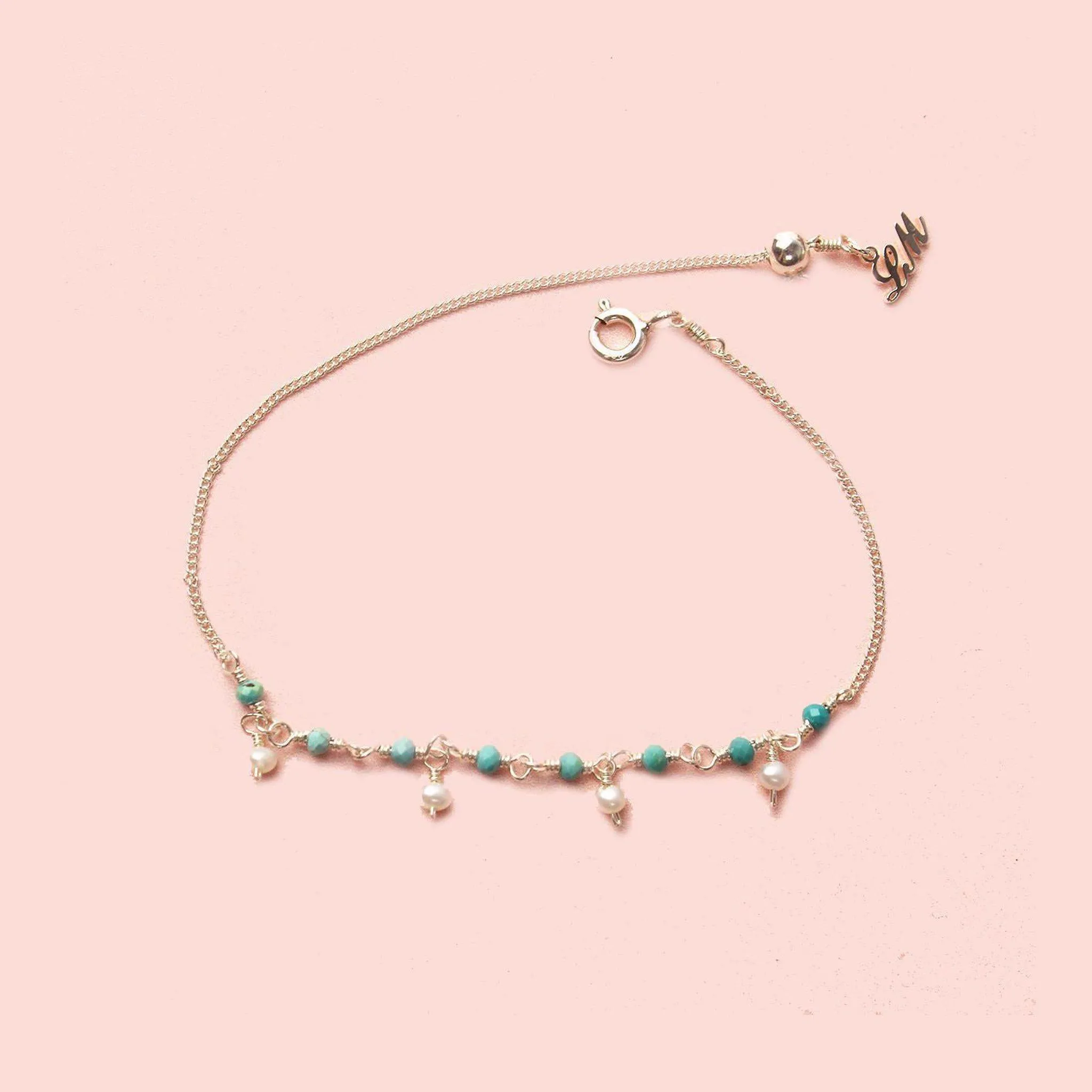 Turquoise and Dropping Pearl Rain Bracelet