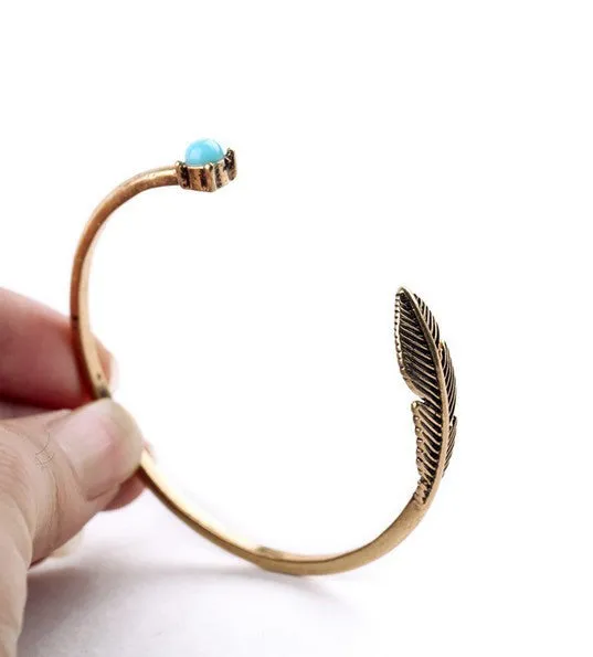 Turquoise and Feather Bangle Bracelet