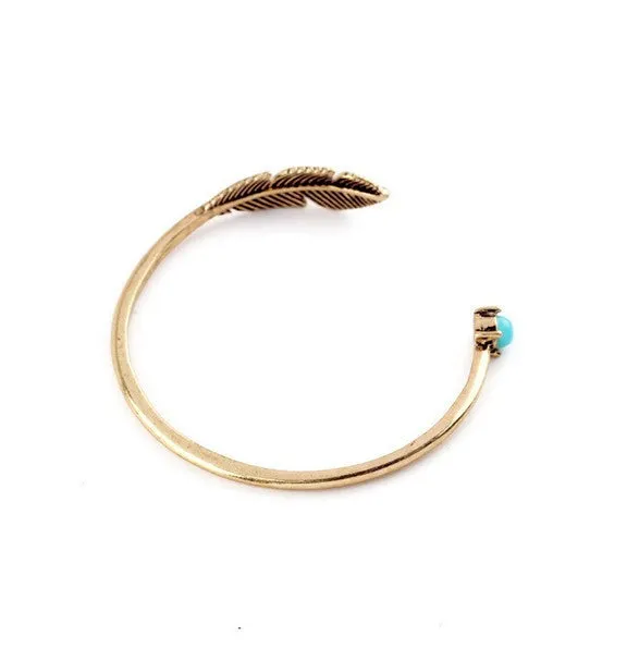 Turquoise and Feather Bangle Bracelet