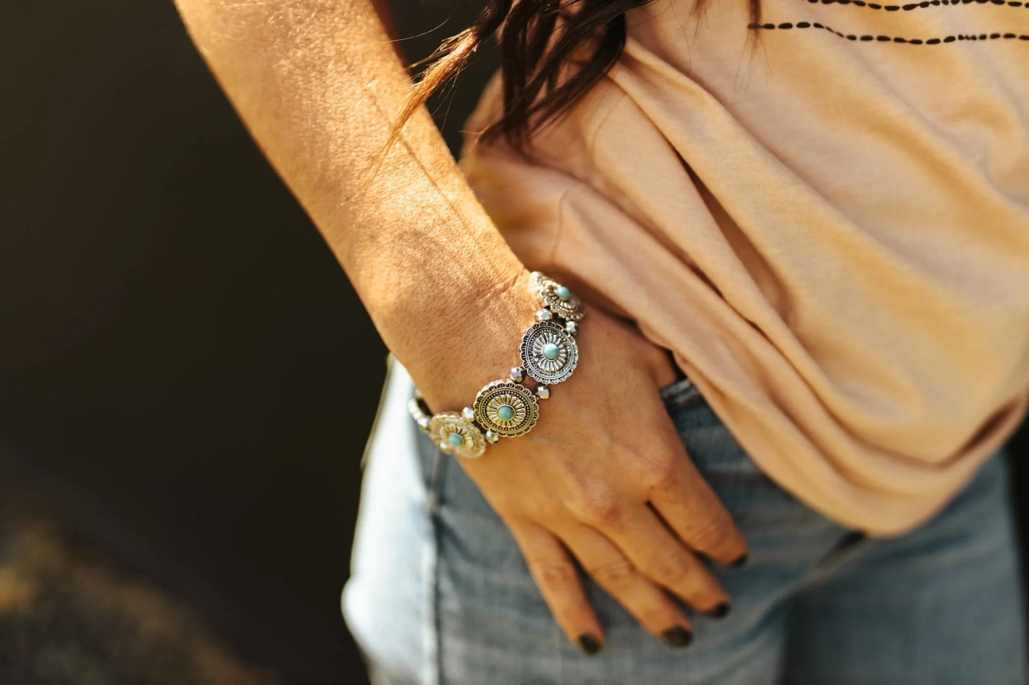 Turquoise Concho Stretch Bracelet