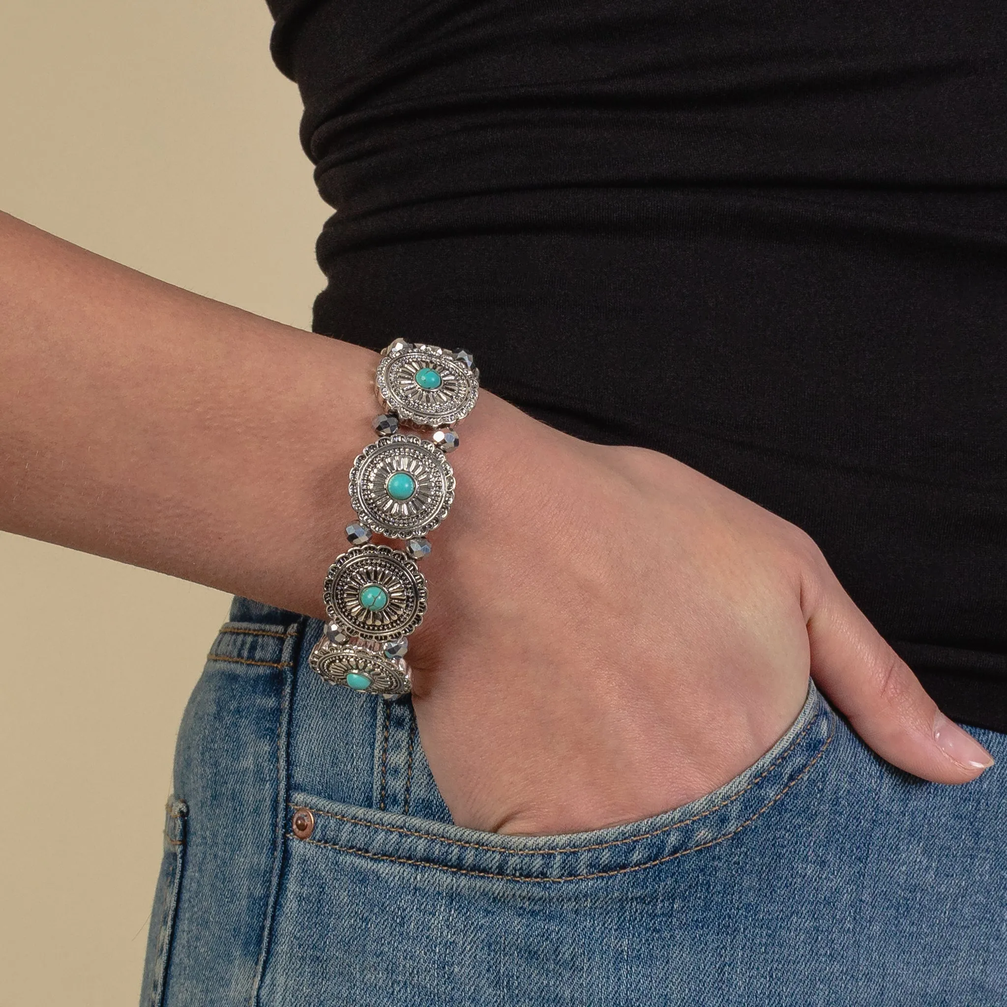 Turquoise Concho Stretch Bracelet