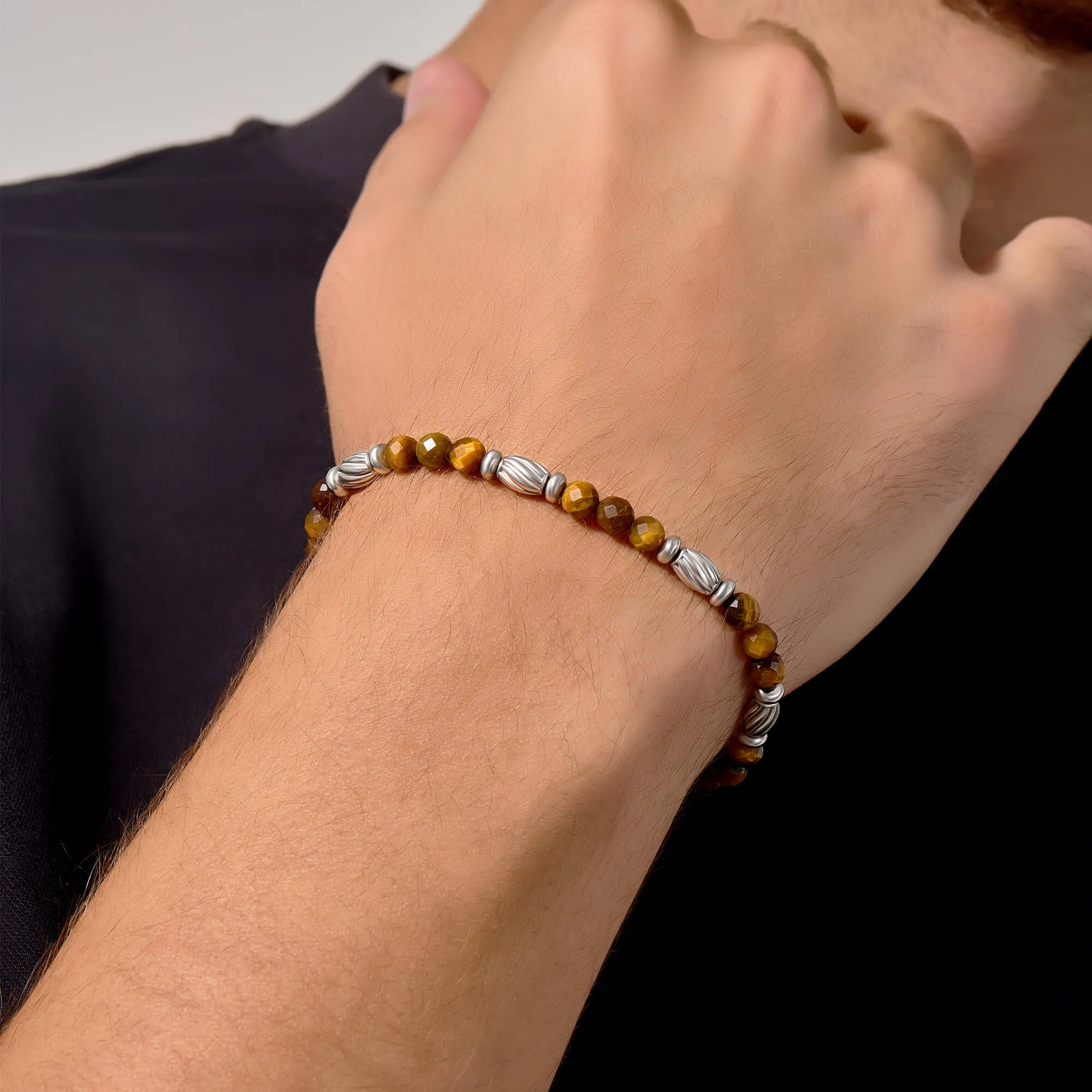 Twist Faceted Beaded Bracelet in Silver
