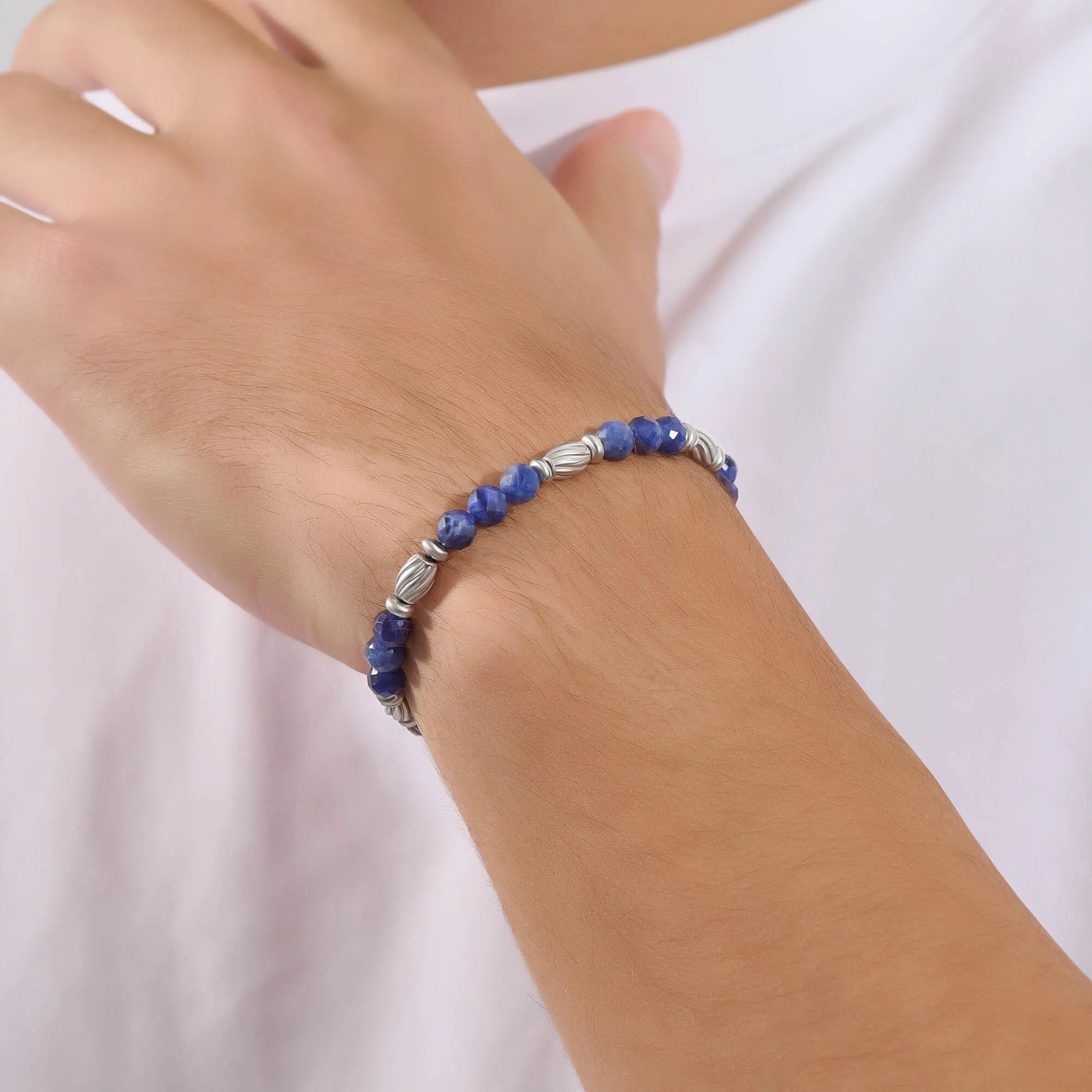Twist Faceted Beaded Bracelet in Silver