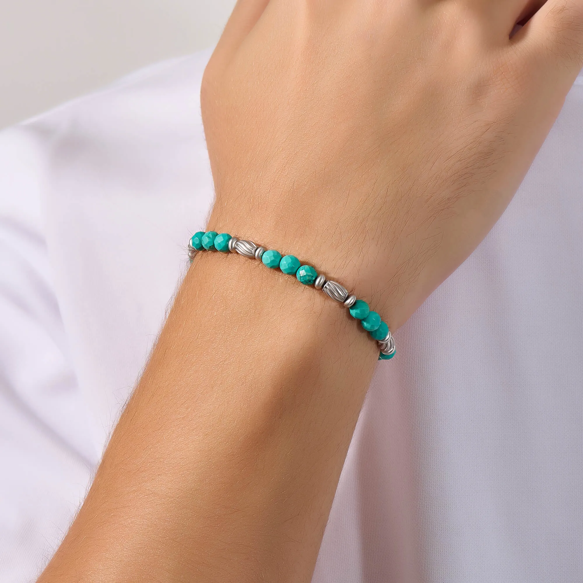 Twist Faceted Beaded Bracelet in Silver