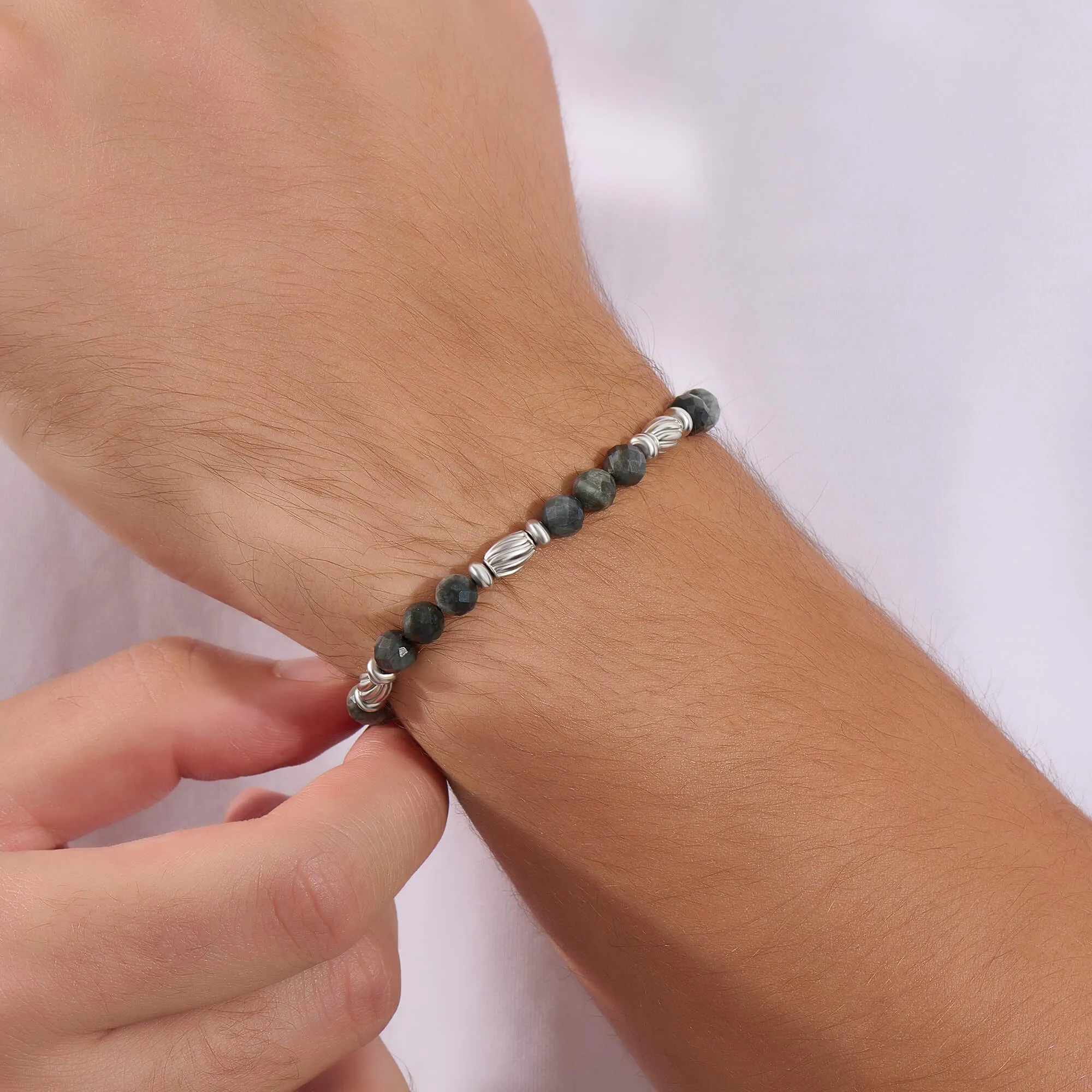 Twist Faceted Beaded Bracelet in Silver