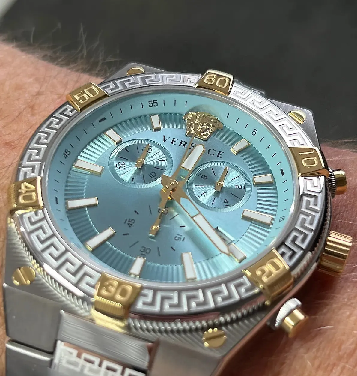 Versace Men's Watch Greca Sporty Chronograph 46mm Blue Turquoise VESO01223