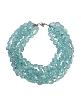 Vintage 1980s Incredible Faceted Aquamarine Heart Crystal Seven Row Necklace