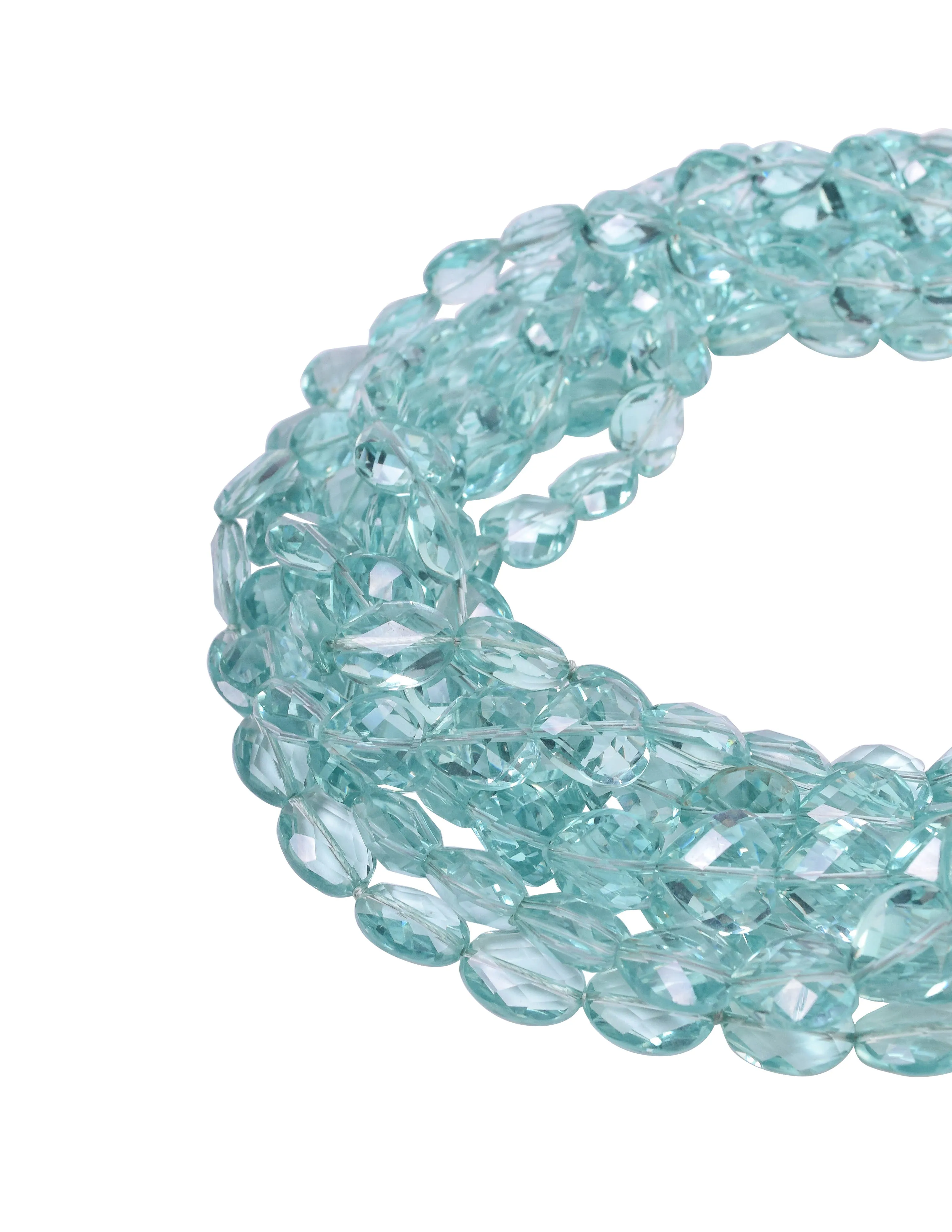 Vintage 1980s Incredible Faceted Aquamarine Heart Crystal Seven Row Necklace