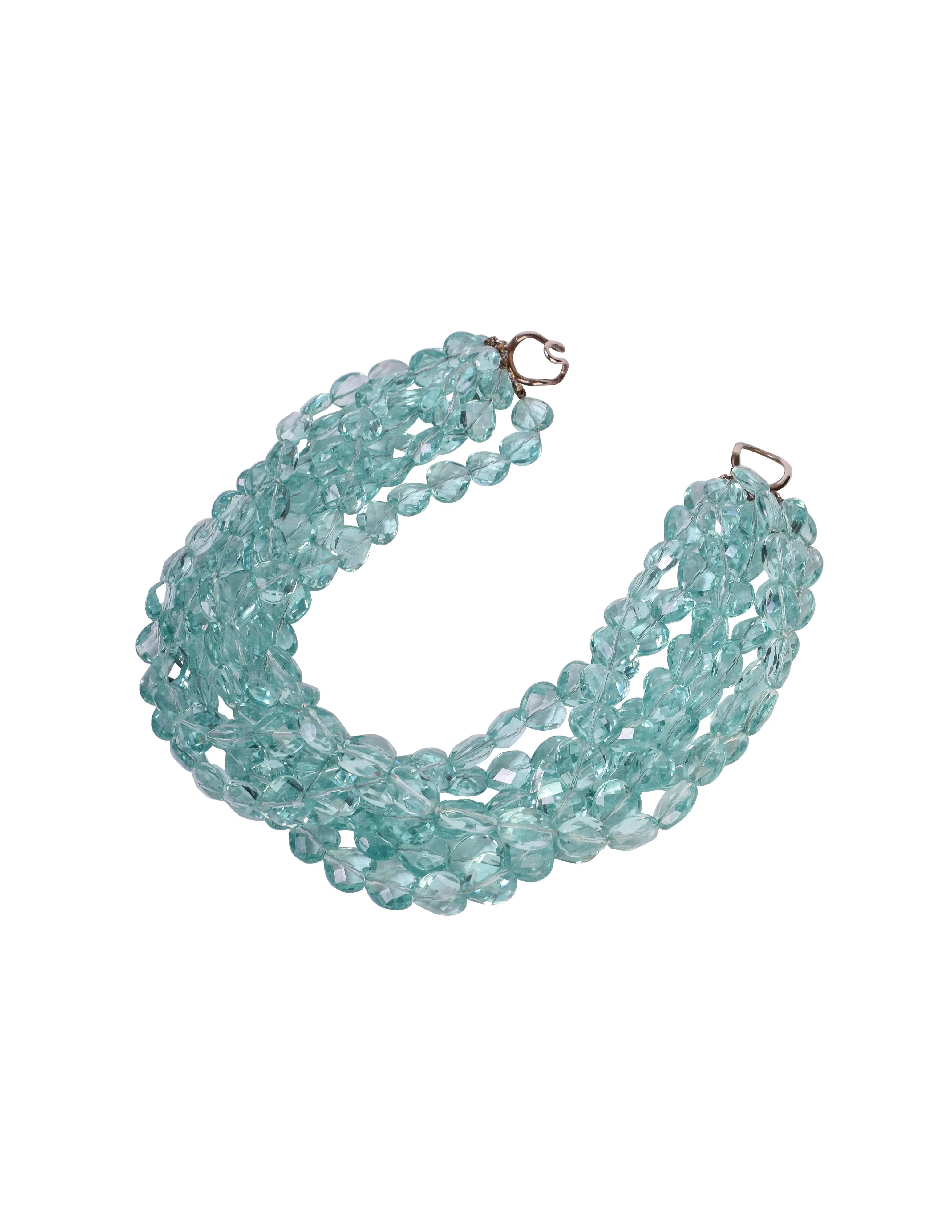 Vintage 1980s Incredible Faceted Aquamarine Heart Crystal Seven Row Necklace