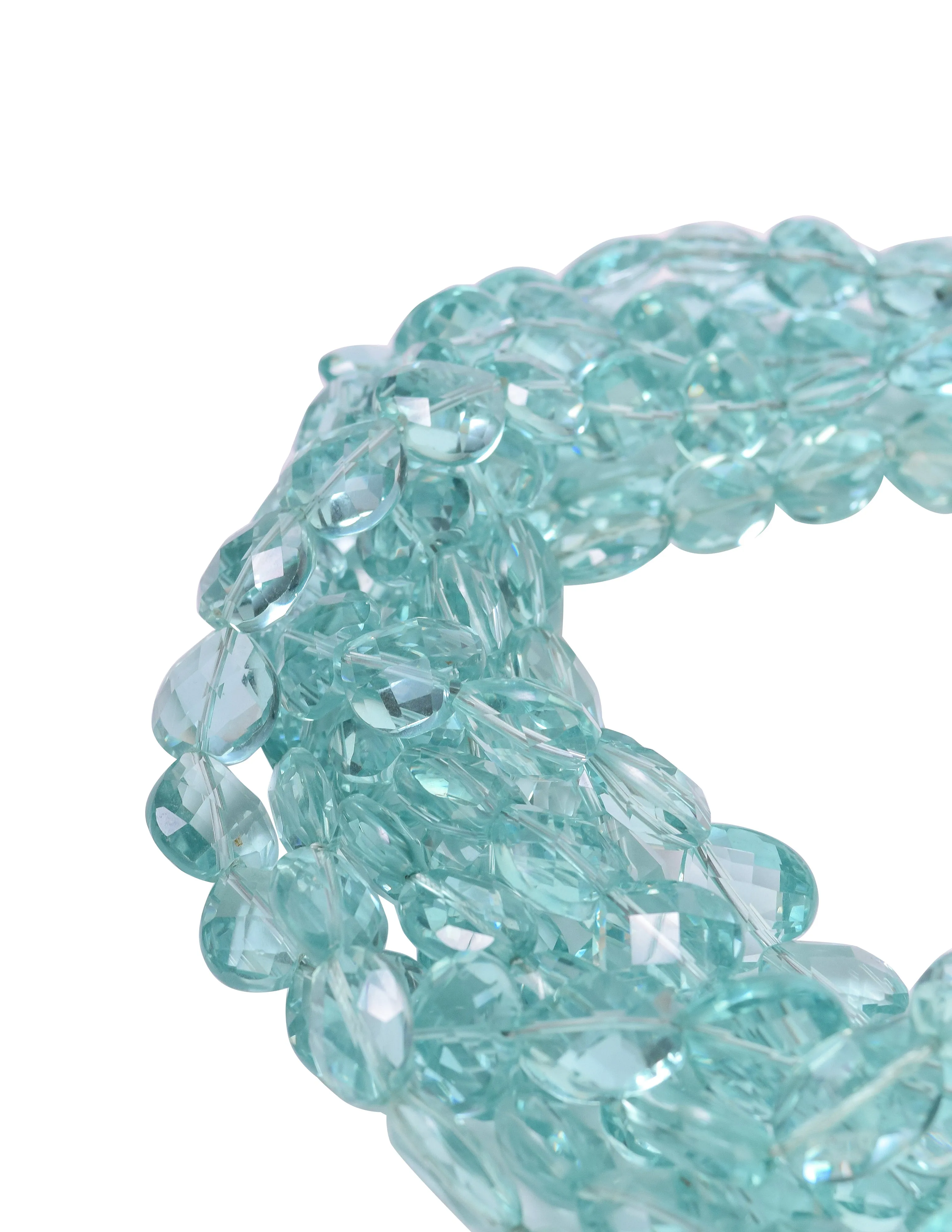 Vintage 1980s Incredible Faceted Aquamarine Heart Crystal Seven Row Necklace