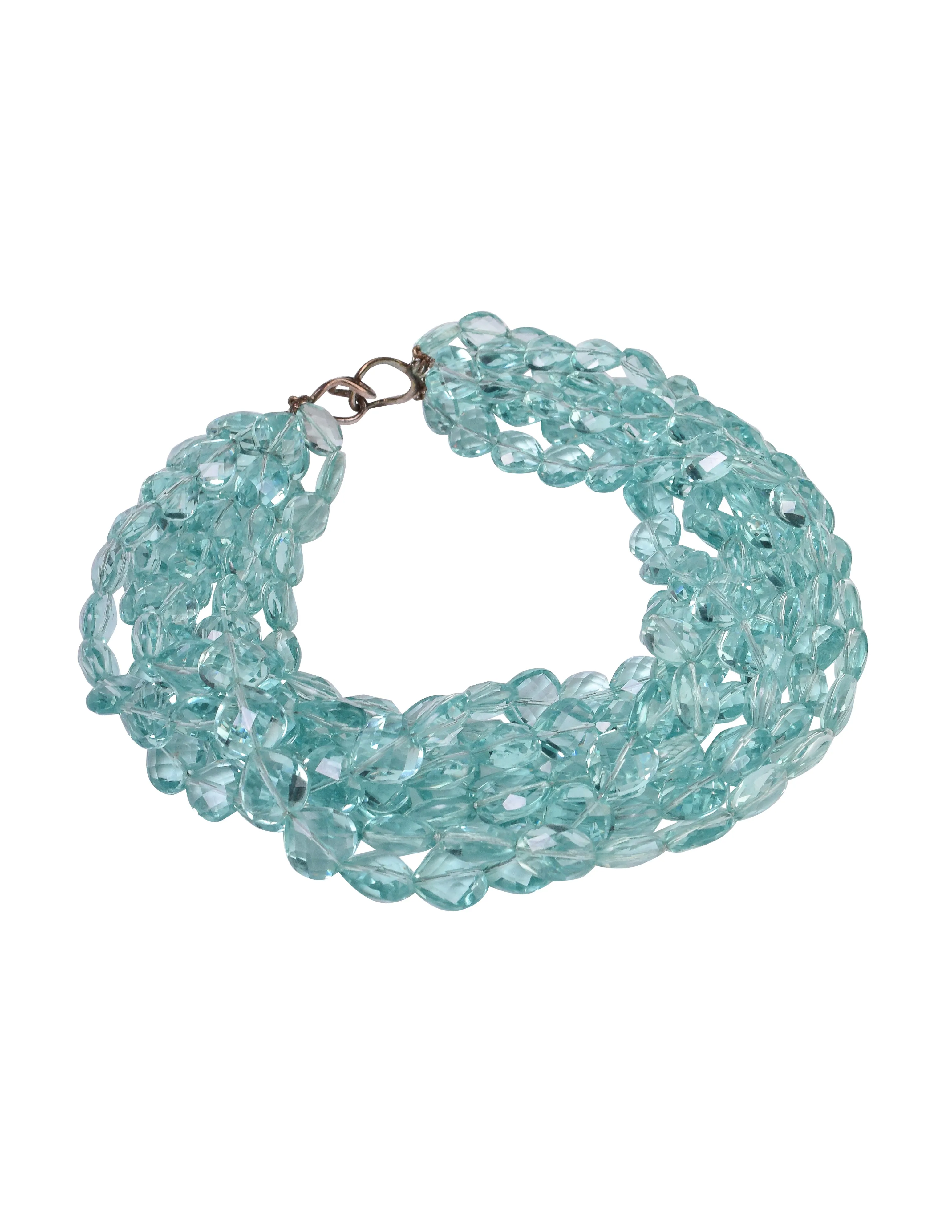 Vintage 1980s Incredible Faceted Aquamarine Heart Crystal Seven Row Necklace