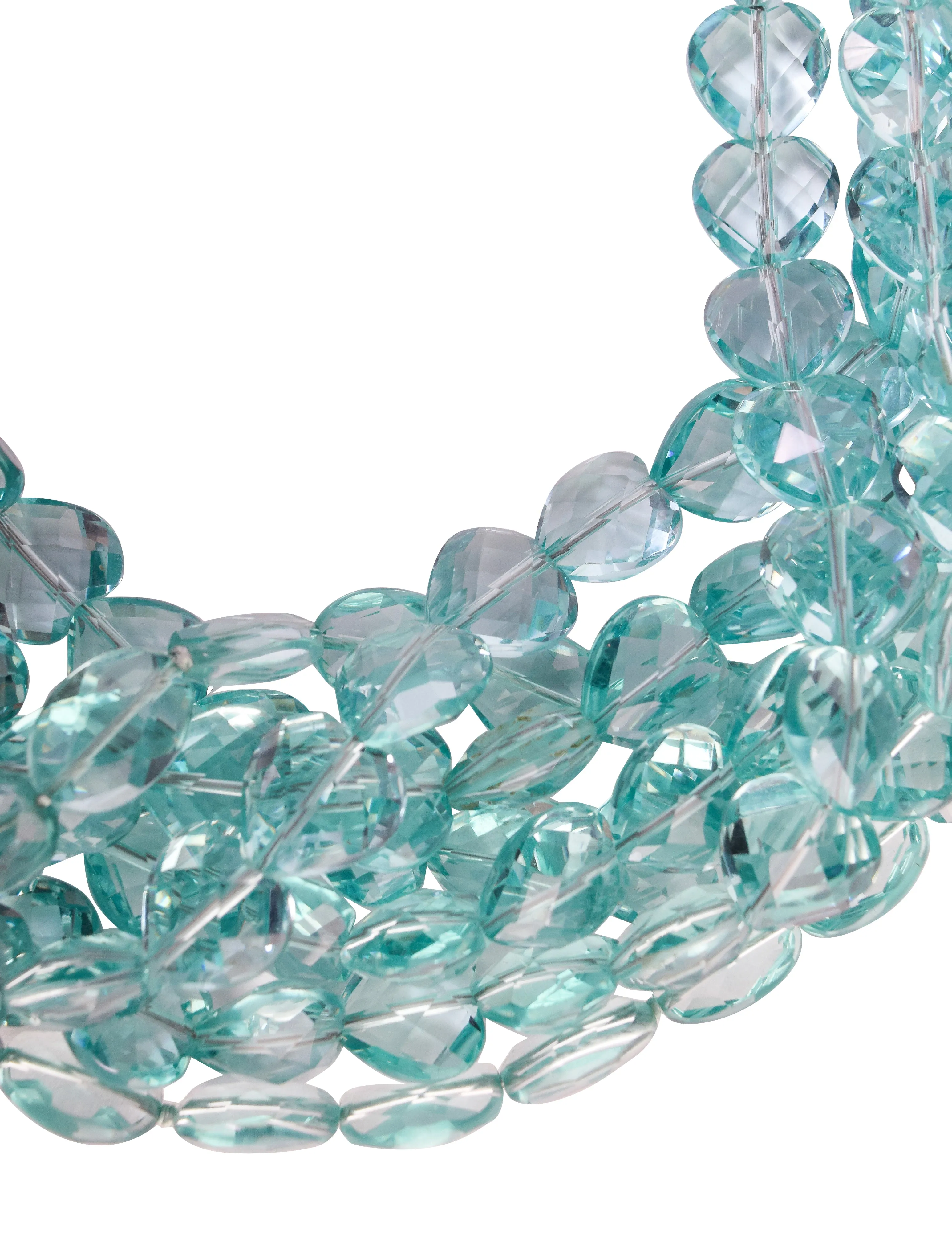 Vintage 1980s Incredible Faceted Aquamarine Heart Crystal Seven Row Necklace