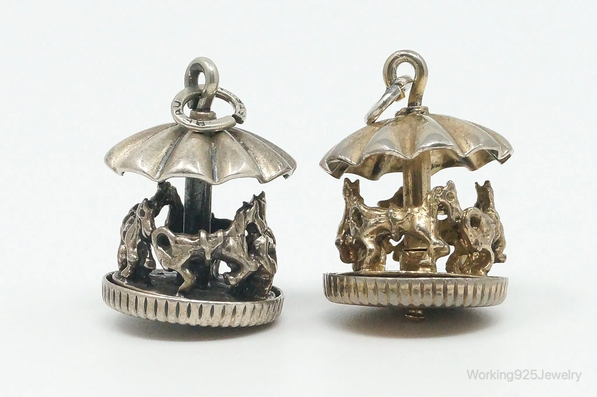 Vintage Antique Horse Merry-Go-Round Carousel Moving Sterling Silver Charms Set