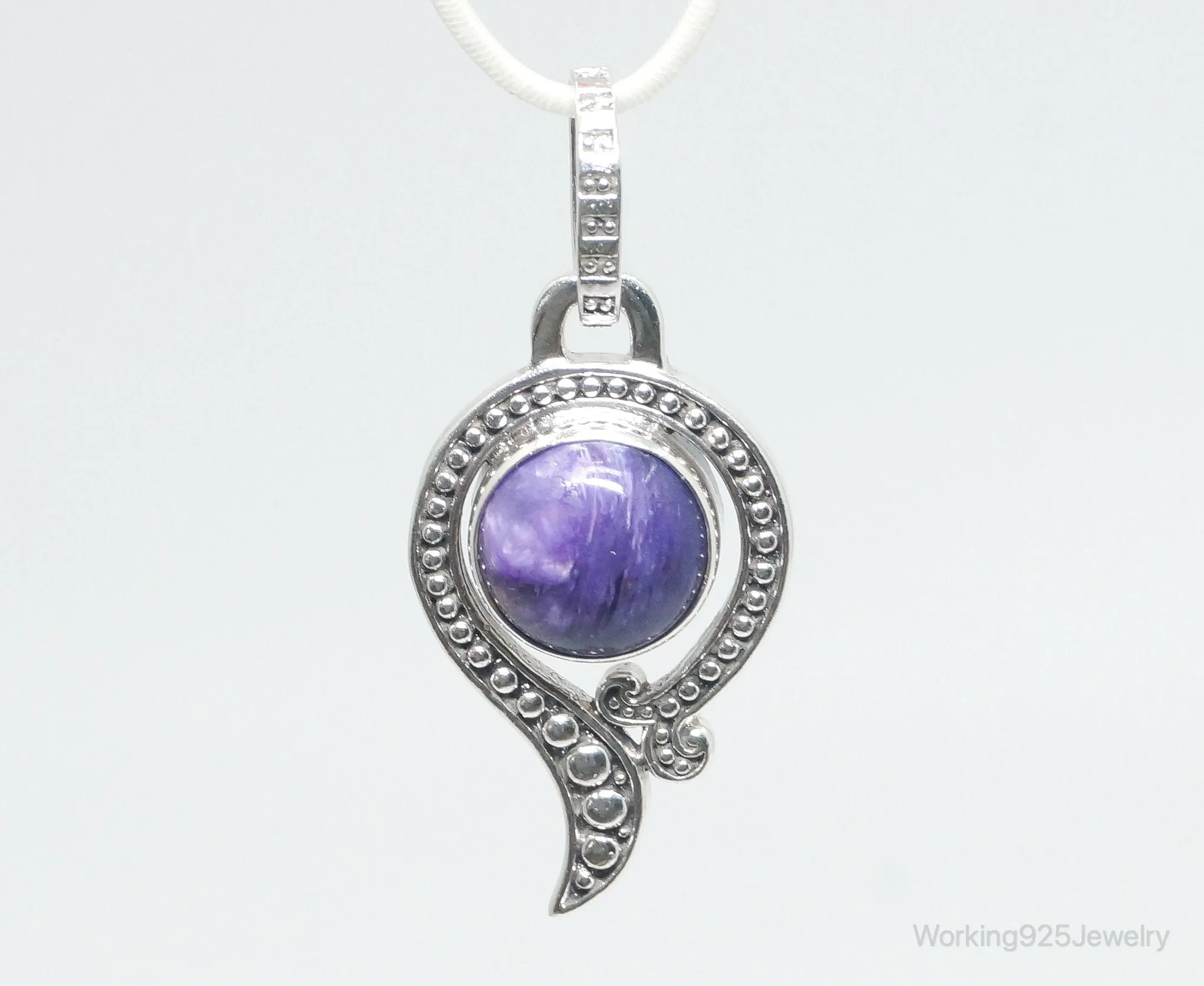 Vintage Art Deco Charoite Sterling Silver Necklace Pendant