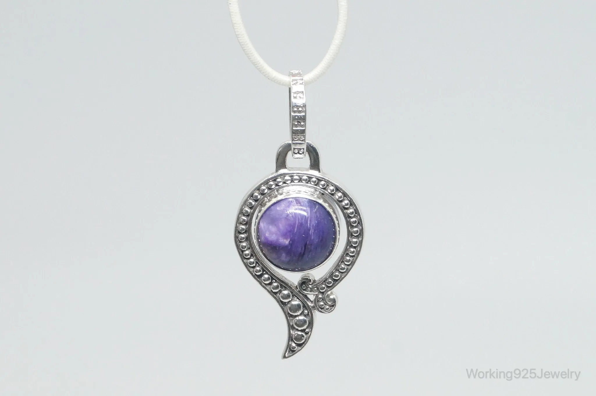 Vintage Art Deco Charoite Sterling Silver Necklace Pendant