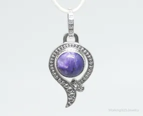 Vintage Art Deco Charoite Sterling Silver Necklace Pendant