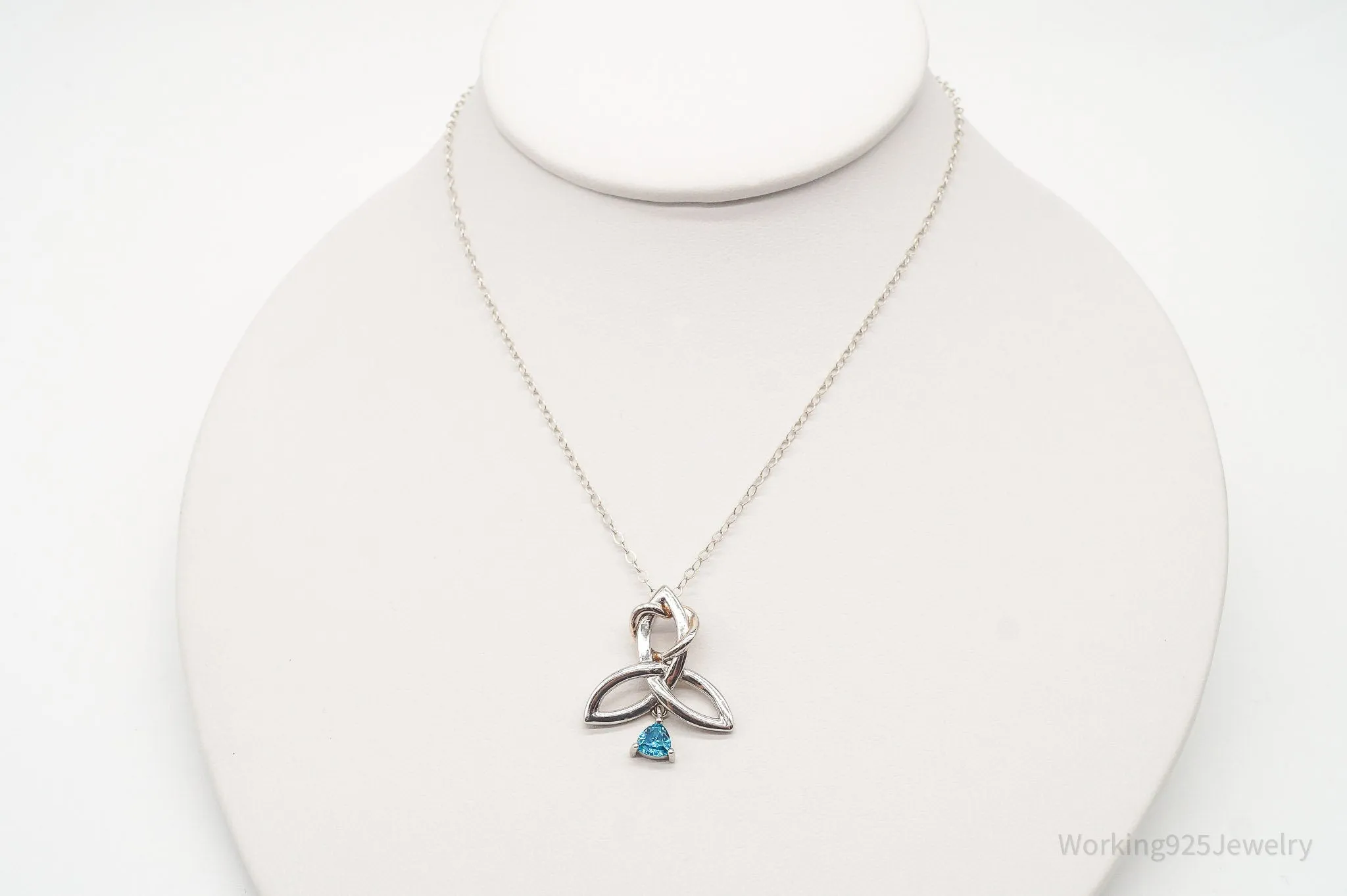 Vintage Blue Apatite Celtic Trinity Knot Sterling Silver Necklace