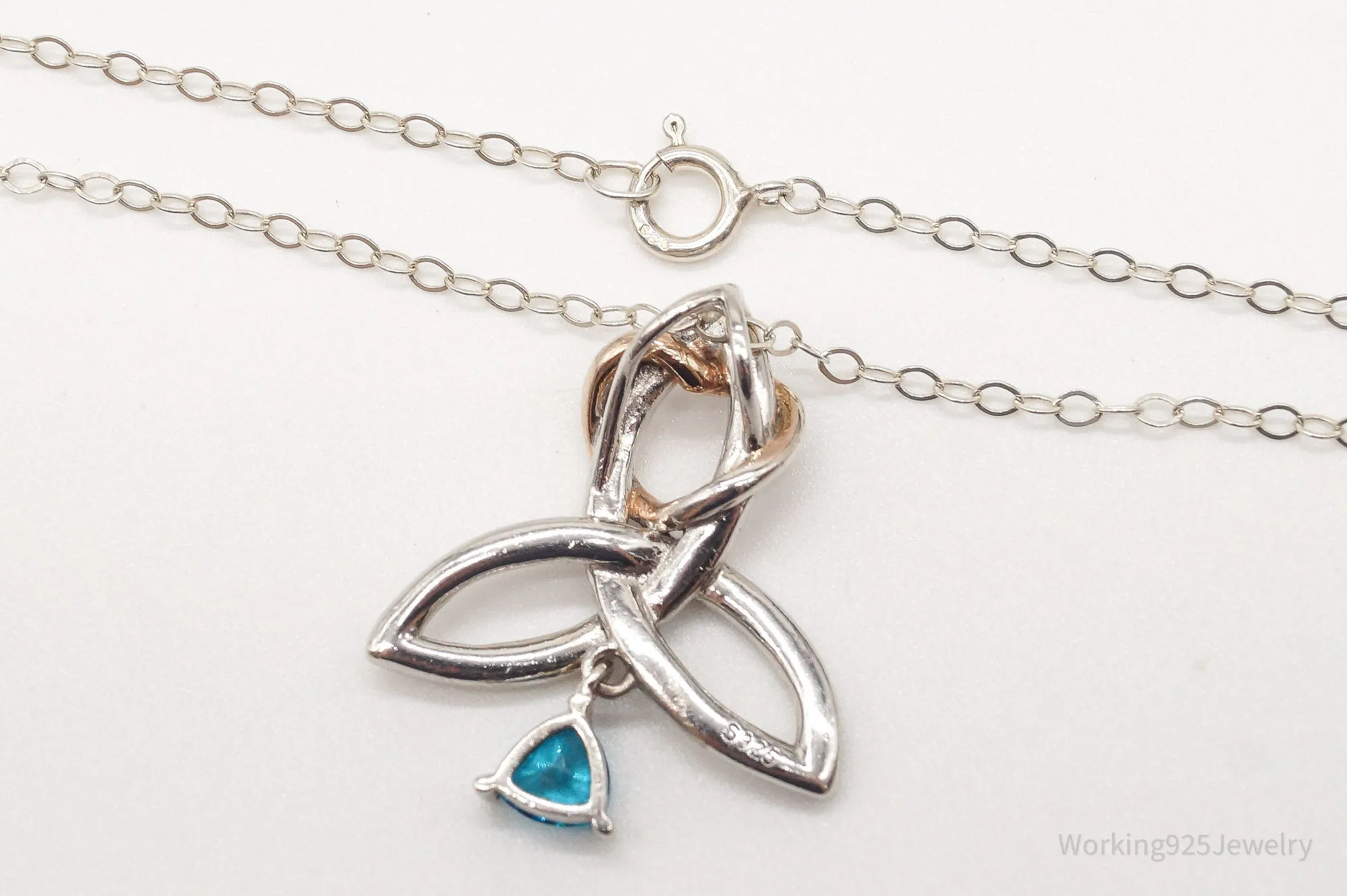 Vintage Blue Apatite Celtic Trinity Knot Sterling Silver Necklace