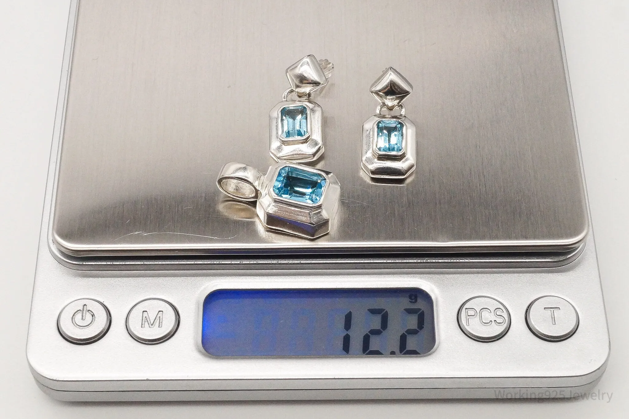 Vintage Blue Topaz Sterling Silver Pendant Earring Set