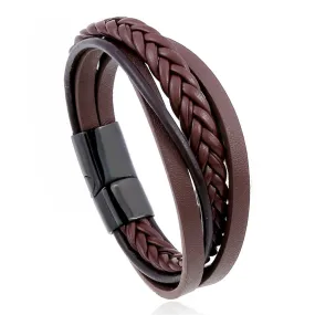 Vintage Cattle Leather Bracelet Multi-Layer Stainless Steel Woven Leather Bracelet Men Ornament