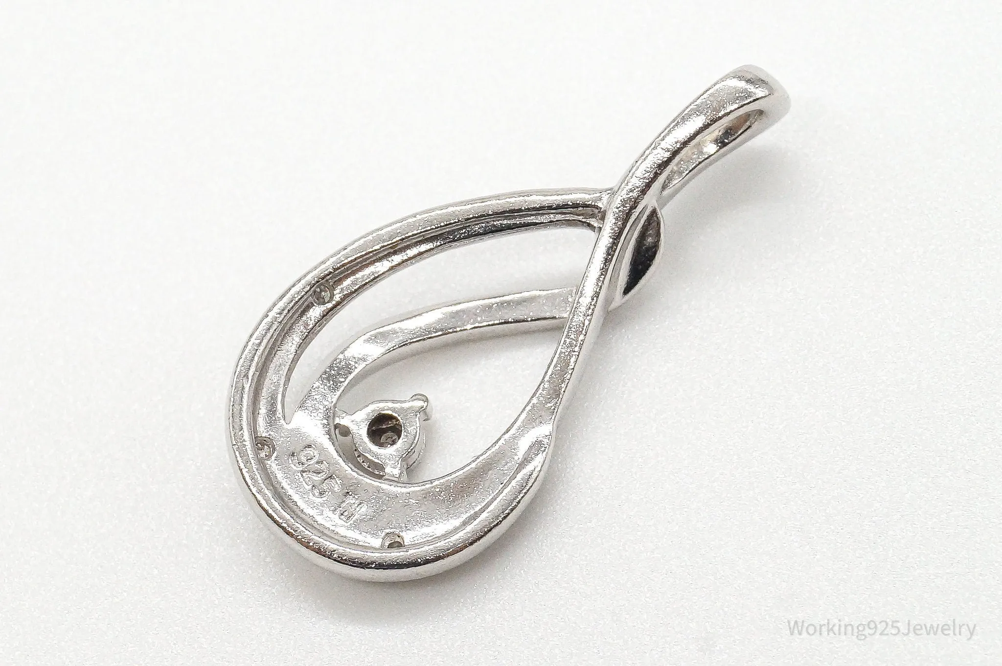 Vintage Designer 4 Diamond Sterling Silver Pendant